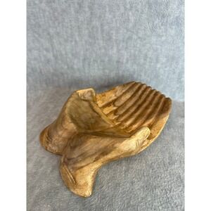Hand Carved Pair of Cupped Hands Wood Offering Bowl Trinket Dish Large